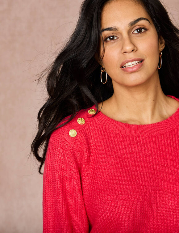 Trui met goudkleurige knopen, patenttricot (roze) Trui met goudkleurige knopen, patenttricot (roze)